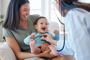 Mother and baby receiving healthcare