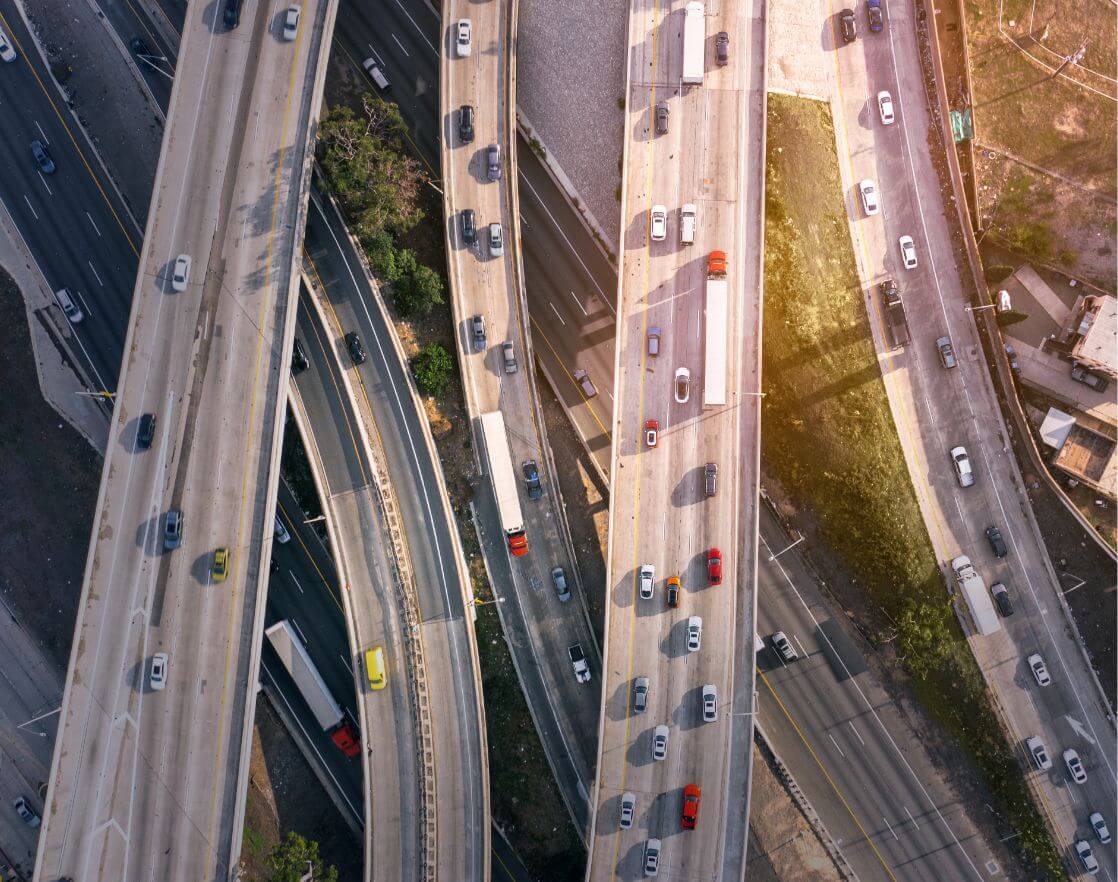 MVL Truck transporting freight on highway - birds eye view